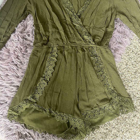 Charlotte Russe Olive Green Lace Trim Romper - Picture 3 of 7